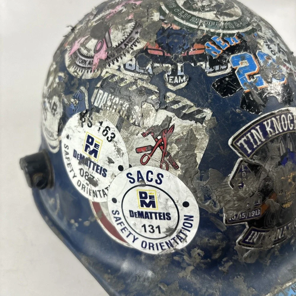 Authentic NYC Union Hard Hat | Local 28 Tin Knocker Stickers | Industrial Decor